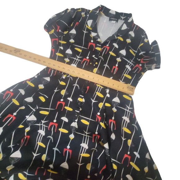 Collectif Caterina Swing Dress Black Mid-Century Atomic 2XL US 14 Rockabilly - Picture 15 of 16